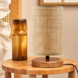 Opviq AYD-3675 Lámpara de mesa de madera y ratán de bambú color crema